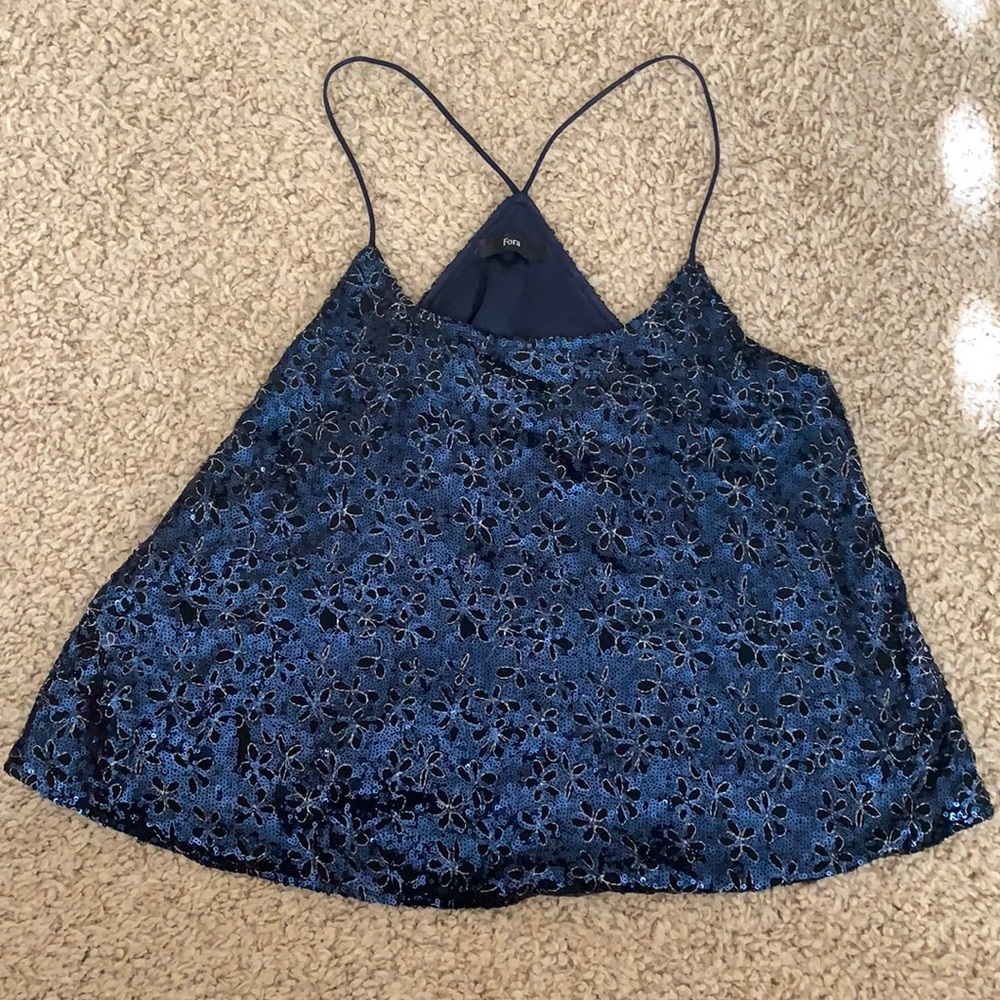 Sequin dark blue and black floral halter top